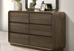 English Elm Mid-century Six Drawer Dresser with Fluted Fronts and Dark Wood Grain Bedroom Storage B2741P457654