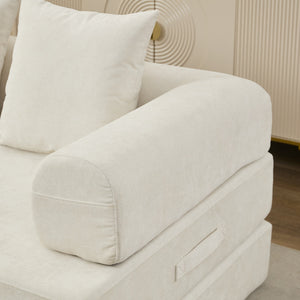 English Elm Comfy Convertible Folding Mattress Couch Sofa Bed with Chenille, Space-Saving Modular Lounge for Studio Beige W1143P330248