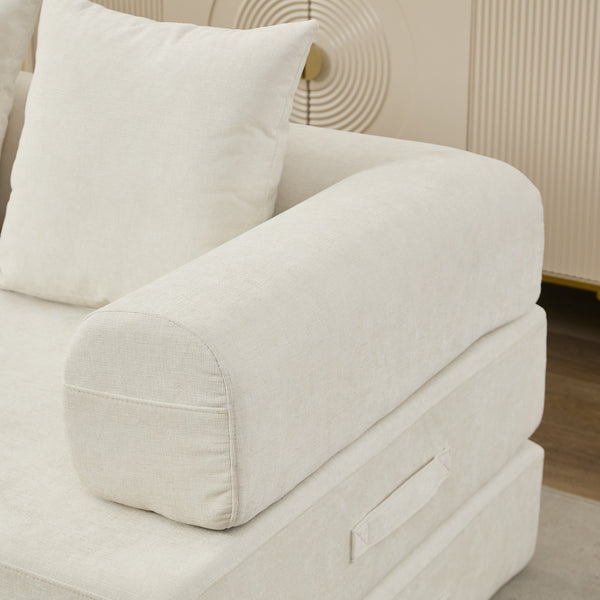 English Elm Comfy Convertible Folding Mattress Couch Sofa Bed with Chenille, Space-Saving Modular Lounge for Studio Beige W1143P330248