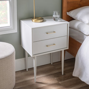 English Elm Walker Edison - Mid-Century 2-Drawer White Nightstand with Gold Handles, Tapered Legs, Durable MDF, Ample Storage B185P244291