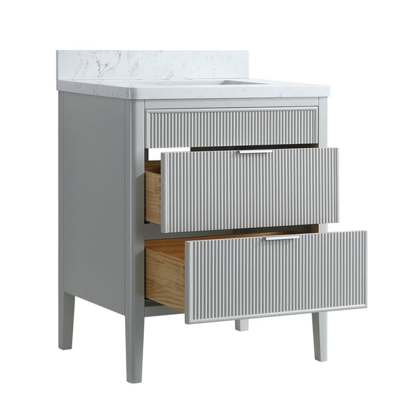 English Elm Fully Assembled 30'' Grey Freestanding Bathroom Vanity With Marble Top & Dual Handle Sets - Ready To Use! W1826P308972