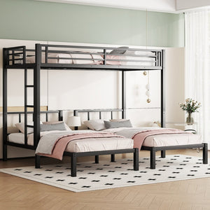 English Elm Twin Metal Triple Bunk Bed For 3, Space-Saving Design With Twin Xl Option, Stylish Black Finish W1580S00070-GIGA