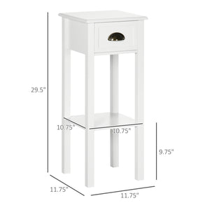 English Elm HOMCOM Narrow 2-Tier Side Table with Drawer and Elevated Shelf — Slim Accent End Table, Sturdy Storage White W2225P200905