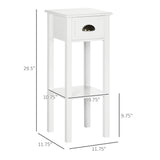 English Elm Homcom 2-Tier Side Table With Drawer, Narrow End Table With Bottom Shelf, For Living Room Or Bedroom, White