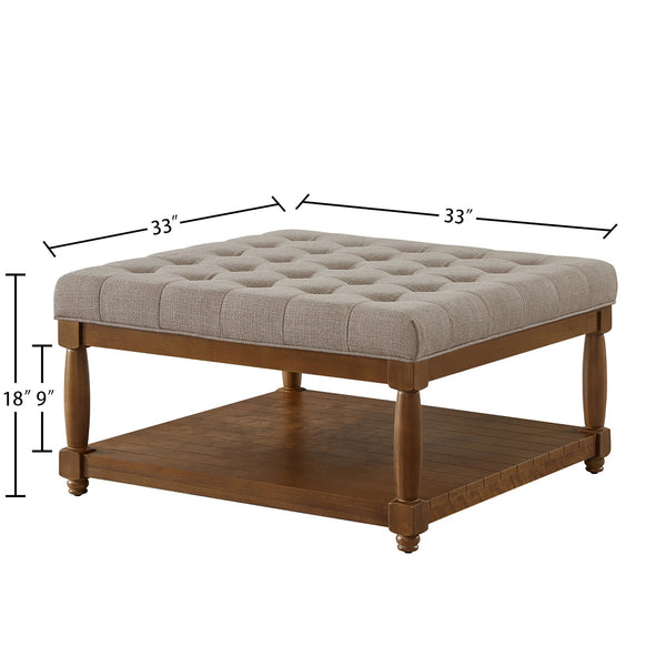 English Elm Large Square Tufted Ottoman with Wood Shelf Upholstered Footrest for Living Room Linen W2186P204184