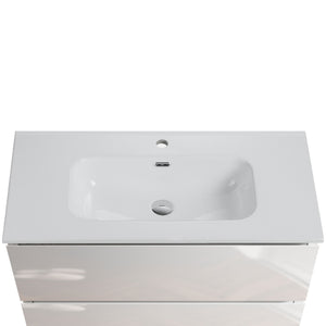 English Elm BB0936Y311, Glossy White Integrated Ceramic Basin — Durable Sleek Sink, Easy-Clean Timeless Finish W1865P242292
