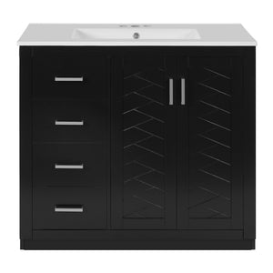 English Elm 36'' Bathroom Vanity with Ceramic Sink Combo, Solid Wood Frame, Soft-Close Drawers and Stylish Retro Groove Design Black N710P291684B