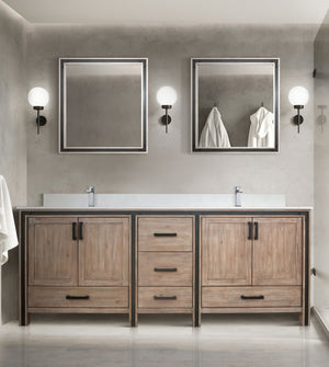 English Elm Rustic Barnwood Double Sink Bath Vanity with Marble Top and Soft Close Storage B2731P260673