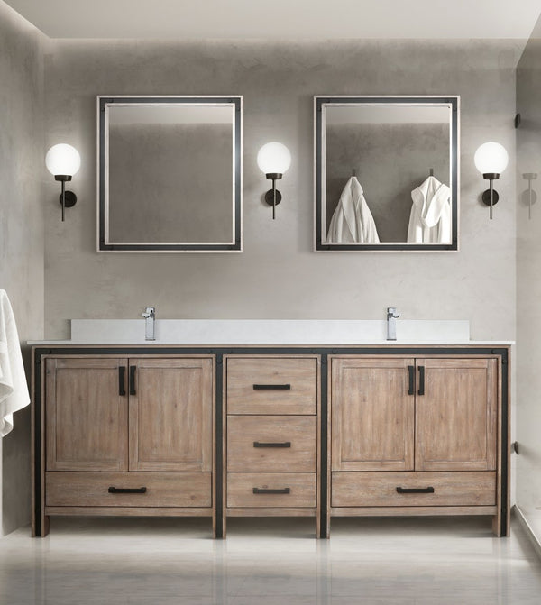 English Elm Rustic Barnwood Double Sink Bath Vanity with Marble Top and Soft Close Storage B2731P260673