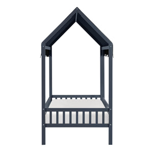 English Elm Navy Solid Wood Twin Canopy Bed Scalloped Fabric Cover Cottage Style Kids Bedroom B011P462897