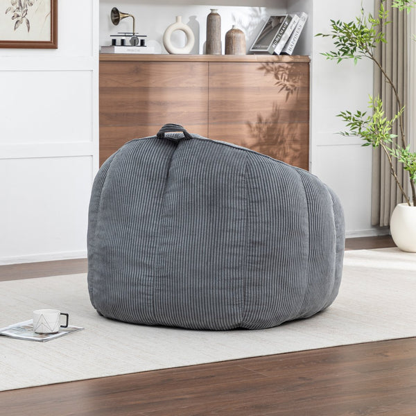 English Elm Giant Corduroy Bean Bag with Armrests Shredded Foam Lounge Chair for Living Room Dark Gray W2200P442623
