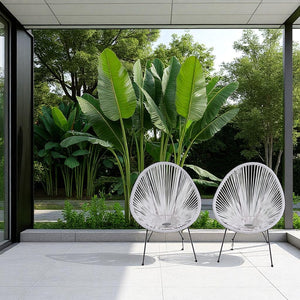 English Elm Set of 2 Egg-Shaped Lounge Chairs — Acapulco-Papasan Style, Powder-Coated Steel, Weather-Resistant, Stackable B120P361546