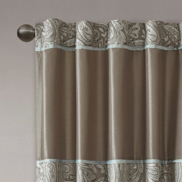 English Elm Jacquard Aubrey Window Curtain Pair 50x95" OEKO-TEX Paisley Jacquard Blue Taupe Platinum Faux Silk Panels B03598269