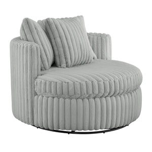 English Elm Mindy Ultra Plush Oversized Swivel Barrel Chair in Grey — Wide-Wale Cord Fabric, Fully Assembled Comfort B050P390589