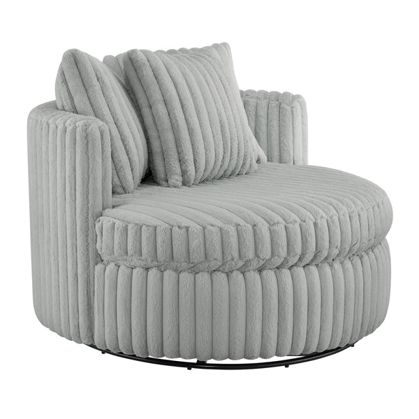English Elm Mindy Ultra Plush Oversized Swivel Barrel Chair in Grey — Wide-Wale Cord Fabric, Fully Assembled Comfort B050P390589