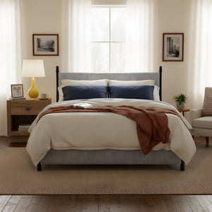 English Elm 48-inch Rubberwood Upholstered Queen Bed Vintage Sphere Post Padded Headboard N769P364057B