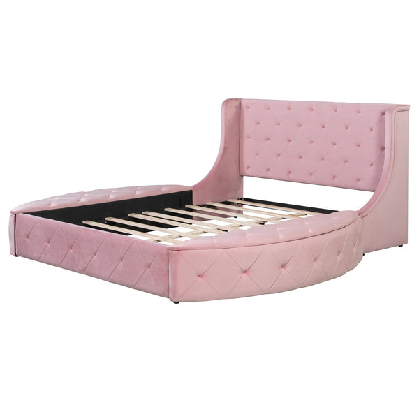 English Elm Upholstered Queen Platform Bed Velvet Wingback Frame with Storage Drawer and Side Stools Pink LP200815AAH