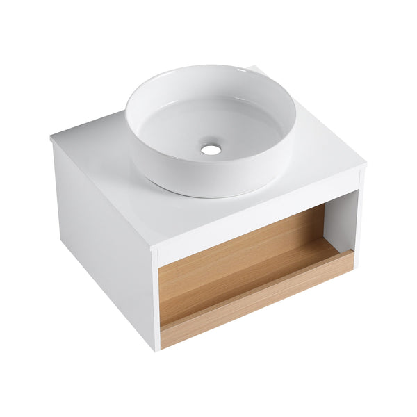 English Elm 24" Floating Oak Plywood Bathroom Vanity Set with Glossy Resin Sink Scandinavian Style W3450S00051