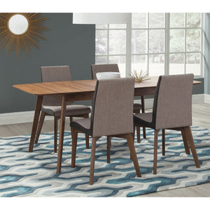 English Elm Lana Mid-Century Natural Walnut 5-Piece Dining Set with Expandable Table & Padded Grey Leatherette Chairs B062S00890