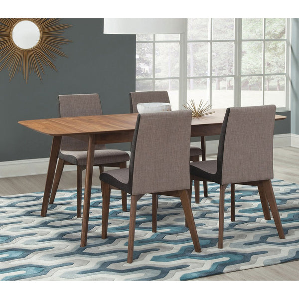 English Elm Lana Mid-Century Natural Walnut 5-Piece Dining Set with Expandable Table & Padded Grey Leatherette Chairs B062S00890