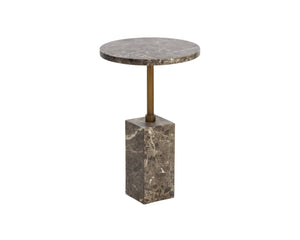 Sunpan MIZANI End Table - Sculptural Concrete Design with Dark Marble Look and Antique Brass Finish Brown 112723