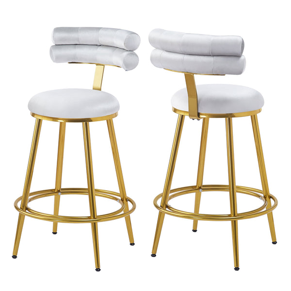 English Elm Christopher Knight Home® - 27.65'' 27.65" Modern Counter Stools Set of 2 with Luxurious Velvet Upholstery, Ergonomic Curved Back, Iron Frame & Footrest Light Gray N780P194940W