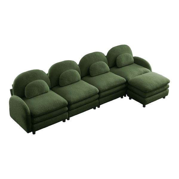 English Elm Teddy Fleece Curved Modular Sectional Sofa with Ottoman Four Seat Cloud Comfort Green W5656S00090