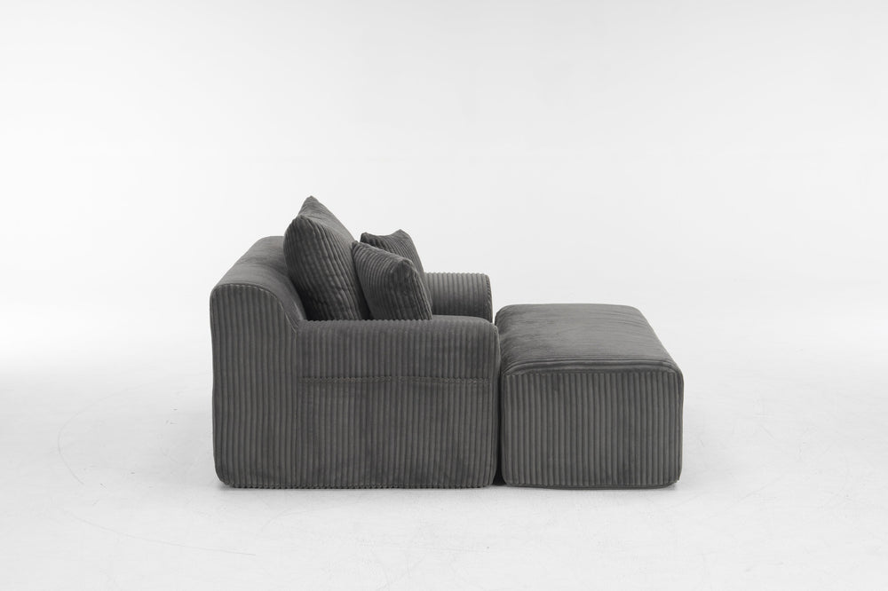 English Elm Oversized corduroy chaise lounge with ottoman, plush boneless sofa, ergonomic pillows for relaxing comfort Grey W1901P278403