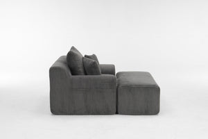 English Elm Oversized corduroy chaise lounge with ottoman, plush boneless sofa, ergonomic pillows for relaxing comfort Grey W1901P278403
