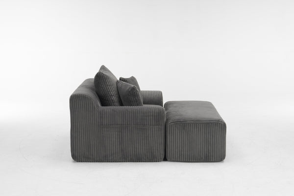 English Elm Oversized corduroy chaise lounge with ottoman, plush boneless sofa, ergonomic pillows for relaxing comfort Grey W1901P278403