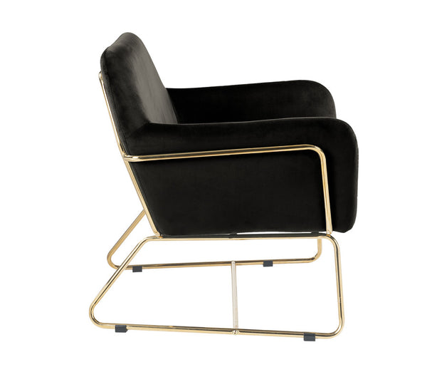 English Elm Kyra Velvet Accent Chair with Gold Metal Legs for Glam Living Room Decor Black B2749P413365
