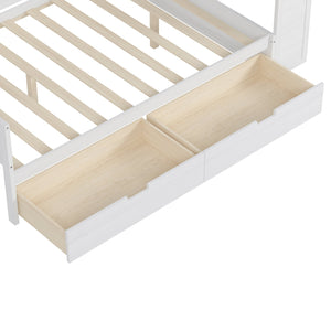 English Elm Wooden Full Size Daybed with Built-In Desk, Side Shelves and Dual Drawers for Organized Living Antique White 70 L x 18.6 W x 5.5 H N733S241486K