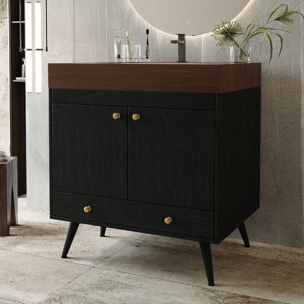 English Elm Contemporary Freestanding Bathroom Vanity Sintered Stone Top Ceramic Sink Storage Cabinet W3136S00060