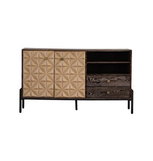 English Elm Solid Wood Sideboard With Handcrafted Geometric Design, Smart Storage & Rustic Finish For Versatile Spaces W3158P351694-GIGA