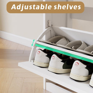 English Elm Shoe Storage Cabinet - Stylish Antique White Organizer With 4 Flip Drawers & Adjustable Shelf For Entryway W1120P290633-GIGA