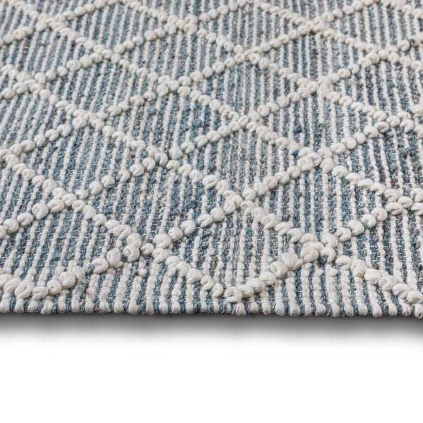 English Elm Ogden Ivory 6x9 Area Rug - Handwoven Wool Blend Diamond Pattern with Teal Accents & Fringe Pad Recommend B136P188390