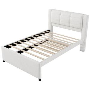 English Elm Full Size Upholstered Platform Bed With Versatile Trundle - Stylish Beige Design For Any Space! DL001678AAA