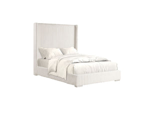 English Elm Bedroom Elegant Contemporary Queen Bed with Fur Chenille Upholstery, Engineered Wood Frame, Mattress-Ready White 65 L x 73.5 W x 7 H B2741P320879