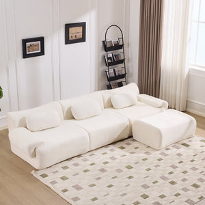 English Elm Modular Chenille Deep Seat Sectional Sofa with Bamboo Frame for Living Room Lounge White W1829S00068