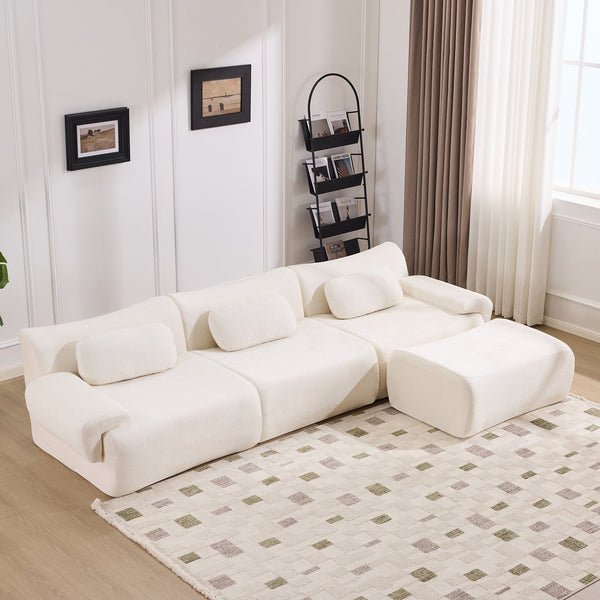 English Elm Modular Chenille Deep Seat Sectional Sofa with Bamboo Frame for Living Room Lounge White W1829S00068