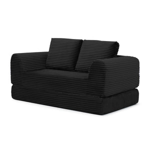 English Elm 2-in-1 Corduroy Futon Loveseat Sleeper Modular Floor Couch for Studio Living Rooms Black W1117P415686