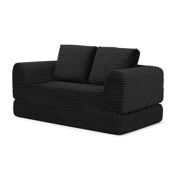 English Elm 2-in-1 Corduroy Futon Loveseat Sleeper Modular Floor Couch for Studio Living Rooms Black W1117P415686