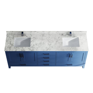 English Elm 83" Freestanding Double Basin Bathroom Vanity Solid Wood Carrara Top Soft Close T3785P383047