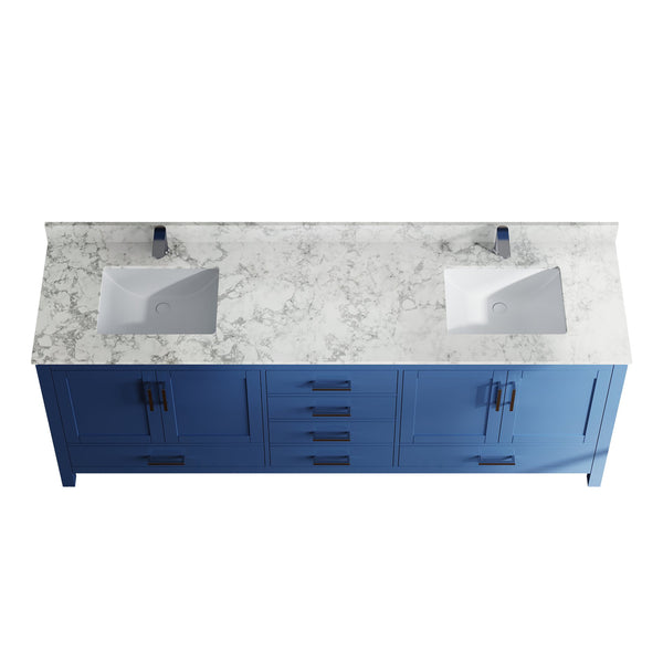 English Elm 83" Freestanding Double Basin Bathroom Vanity Solid Wood Carrara Top Soft Close T3785P383047