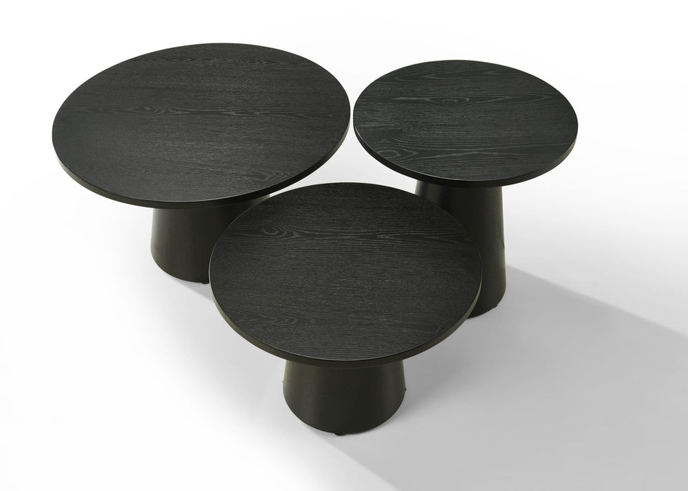 English Elm Jacopo Round Pedestal 3 Piece Living Room Table Set in Ebony Wood Grain Finish B2749S00155