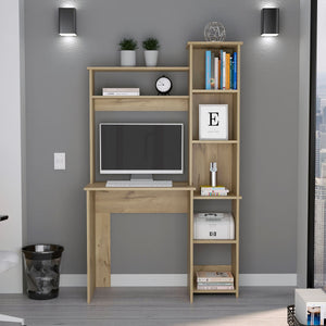 English Elm Light Oak 6-Shelf Writing Desk with Built-in Bookcase and Spacious Shelves, Sturdy Manufactured Wood Finish B06280289