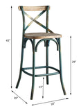 English Elm Antique Turquoise and Antique Oak Bar Stool With Cross Back