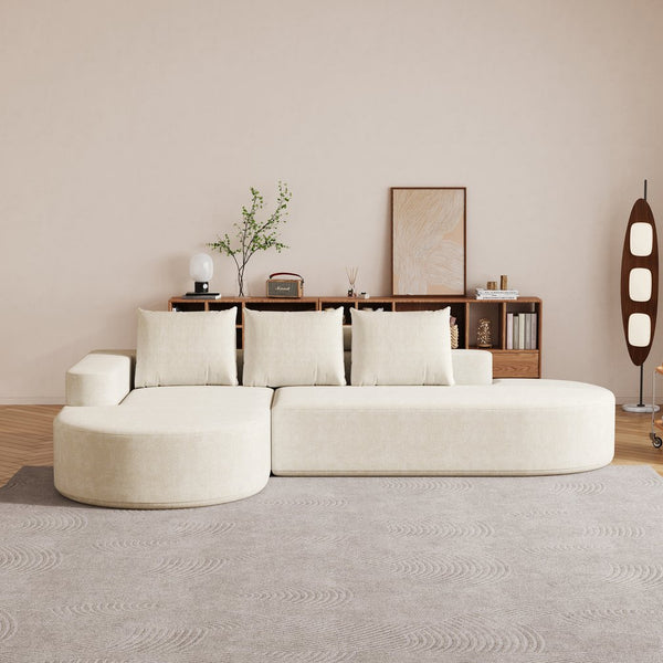 English Elm Modern Curved Sectional Sofa - Chenille Upholstered L-Shaped Couch With 3 Pillows, Flexible Design! W834S00454