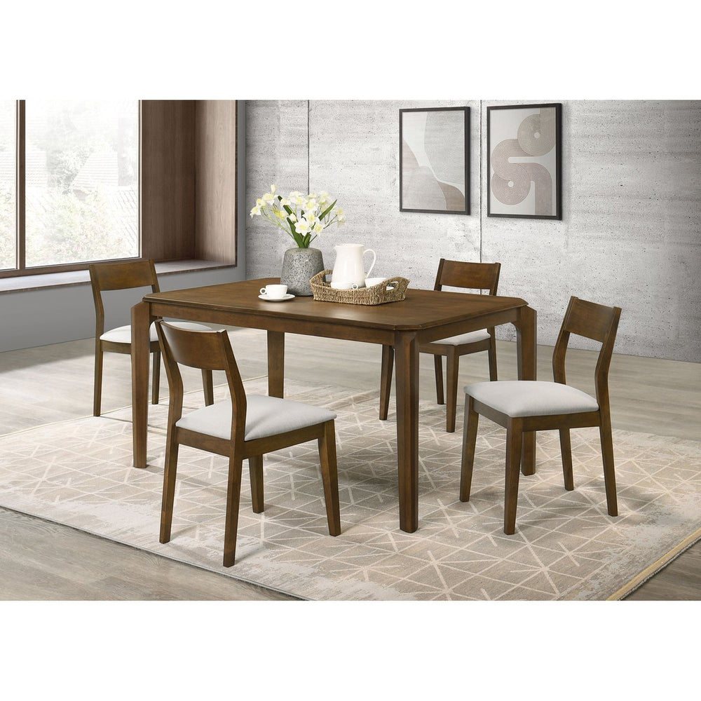 English Elm Warren Rubberwood Rectangular Dining Set Seats Four with Upholstered Chairs Modern B062S01393