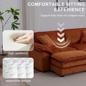 English Elm Corduroy Two Seat Sofa with Ottomans Deep Cushioned Couch for Cozy Living Rooms Orange W2363P216162